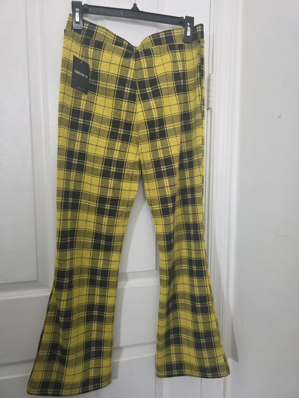 Forever 21 Bell Leg Plaid Yellow And Black Pants Large - Picture 2 of 2